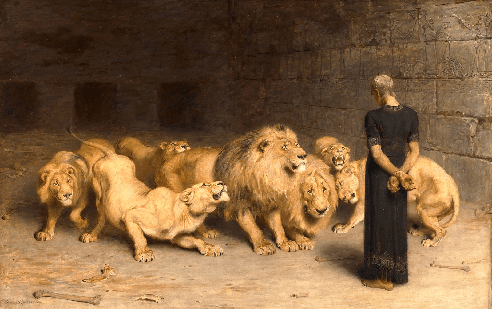Daniel in the Lions' Den, oil painting by Briton Rivière